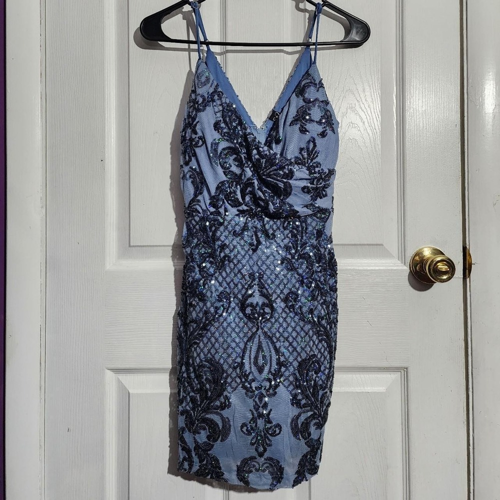 Blue Mesh Sequin Bodycon Dress